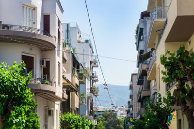 Low angle view of buildings against clear sky