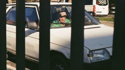 Portrait of girl in car