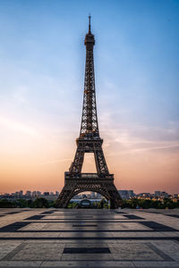 Eiffel tower taken from trocadero during sunrise time. famous landmark in paris, france.