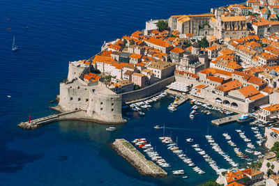 High angle view of buildings in city