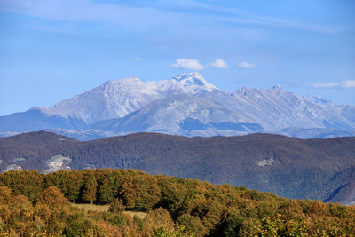 Scenic view of snowcapped mountains against sky