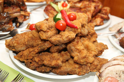 High angle view of food in plate on table