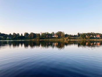 Scenic view of lake against clear sky