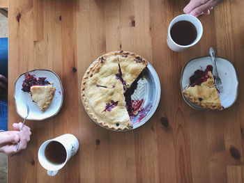 High angle view of breakfast served on table