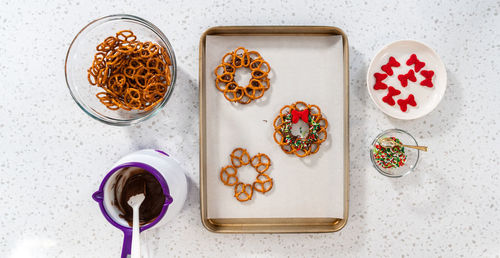 High angle view of food on table