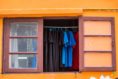 Multi colored windows of house