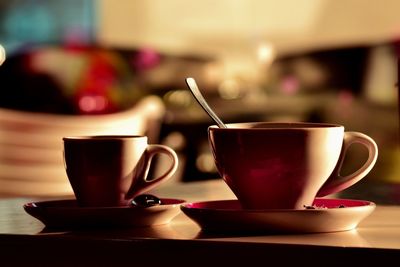 Close-up of coffee cup on table