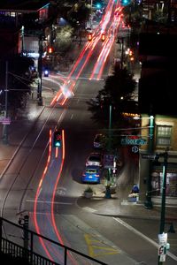 Traffic light trails on city street
