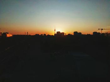 City skyline at sunset