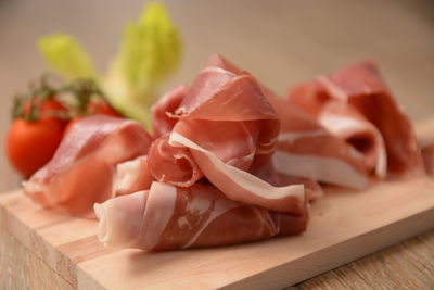 Close-up of chopped vegetables on cutting board