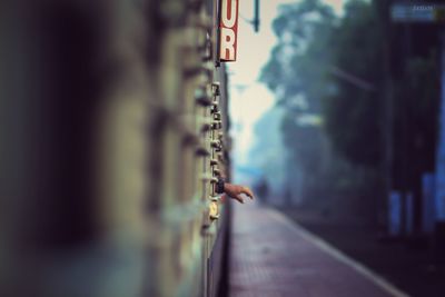 Close-up of railroad tracks on street