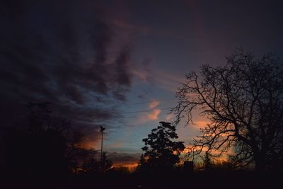 Low angle view of silhouette trees against dramatic sky