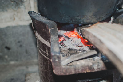 Close-up of fire on log