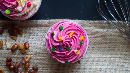 High angle view of cake on table