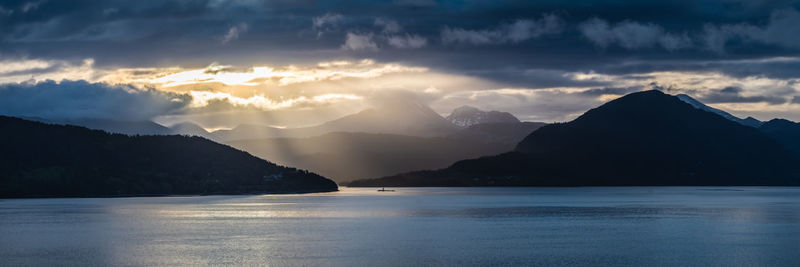 Panoramic view of sea against sky at sunset