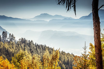 Scenic view of mountains against sky during autumn