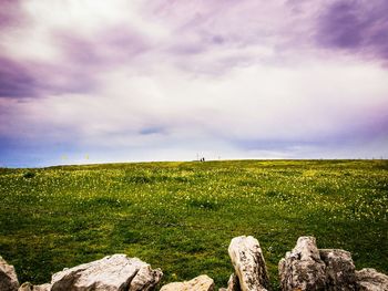 Scenic view of field against cloudy sky