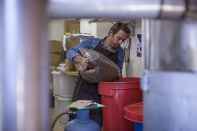 Coffee roaster with bag of beans