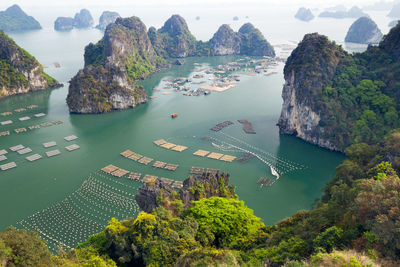 High angle view of bay and rocks