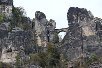 Low angle view of rock formation against clear sky