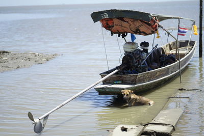 People sitting on boat in sea