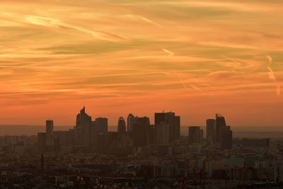 View of cityscape at sunset