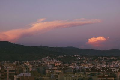 High angle view of townscape against sky at sunset