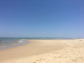 Scenic view of beach against clear blue sky