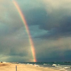 Scenic view of rainbow over sea against sky