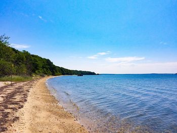 Scenic view of sea against blue sky