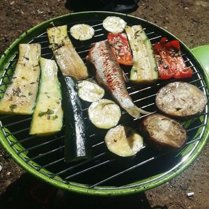 High angle view of food in plate