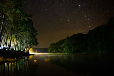 Scenic view of lake against sky at night