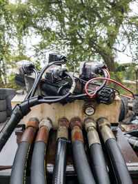 Close-up of heavy machinery components