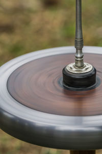 High angle view of spinning top