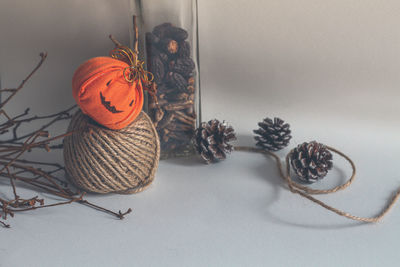 Close-up of christmas decorations on table