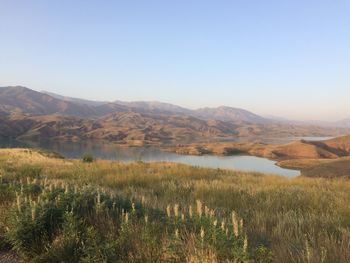 Scenic view of landscape against clear sky
