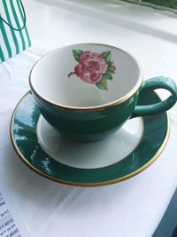 High angle view of empty coffee cup on table