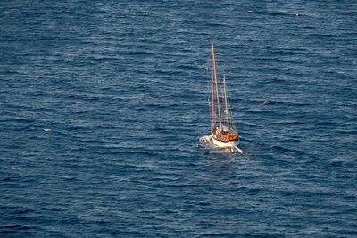 High angle view of sailboat in sea