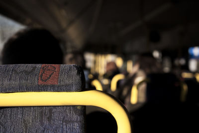 Close-up of seats in bus