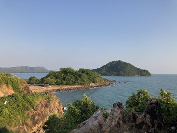 Scenic view of sea against clear sky