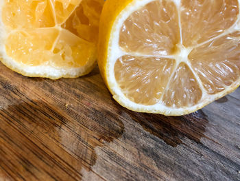 Close-up of orange slices on table