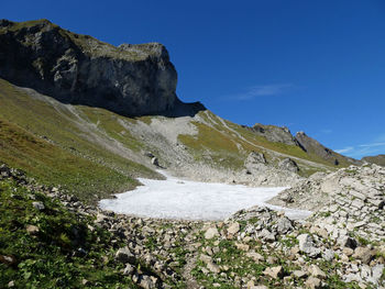 Scenic view of rocky mountains against clear sky