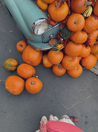 High angle view of pumpkin on table