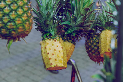 Close-up of fresh fruits for sale at market stall