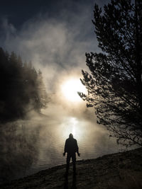 Silhouette of man standing on field