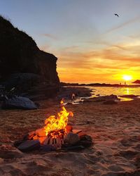 Scenic view of sea against orange sky