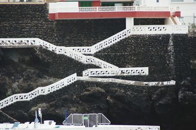 Information sign on bridge in city