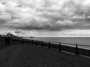 Scenic view of beach against cloudy sky