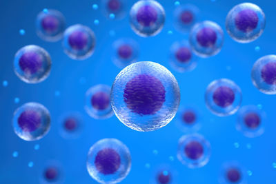 Close-up of bubbles against blue background