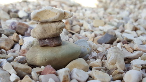 Close-up of stone stack on pebbles